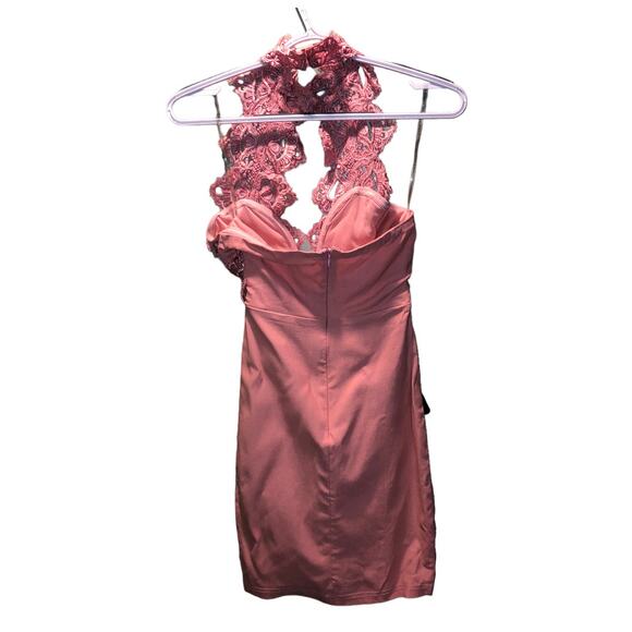 NWT Rare London Women's High Neck Plunge Lace Bodycon Mini Dress Sz XS Pink - Picture 7 of 11